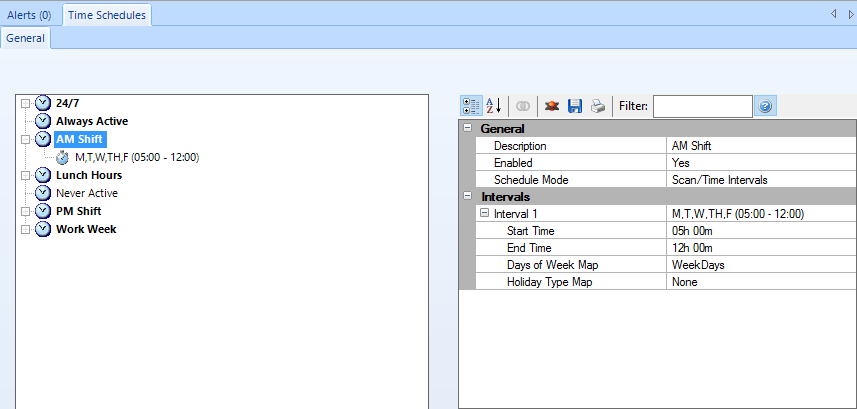 Time Schedules Window